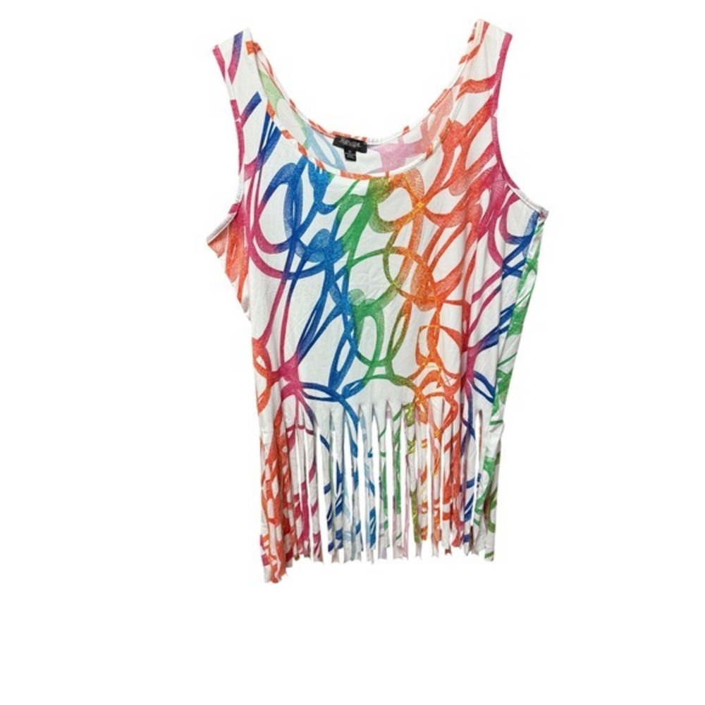 Rouge Women's 3X Art to Wear Fringe Tank T Summer Hippie Boho Beachy Coastal Y2K